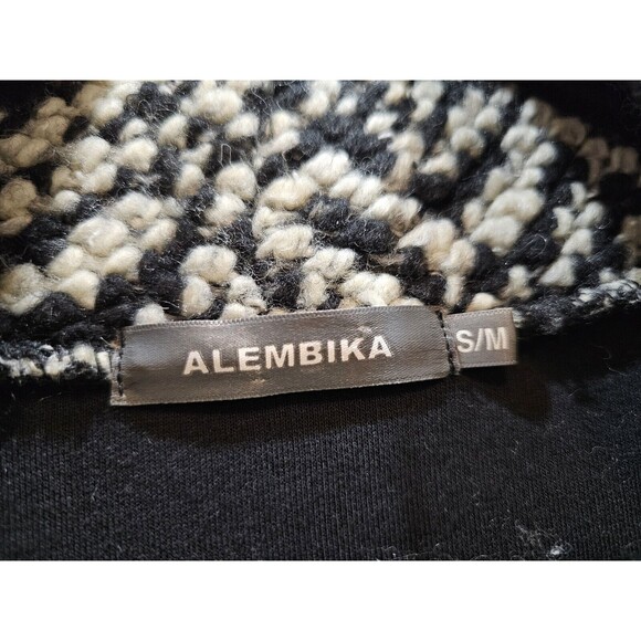 Alembika S/M Womens Sweater Poncho Black White Chunky Knit Oversized - Picture 3 of 15